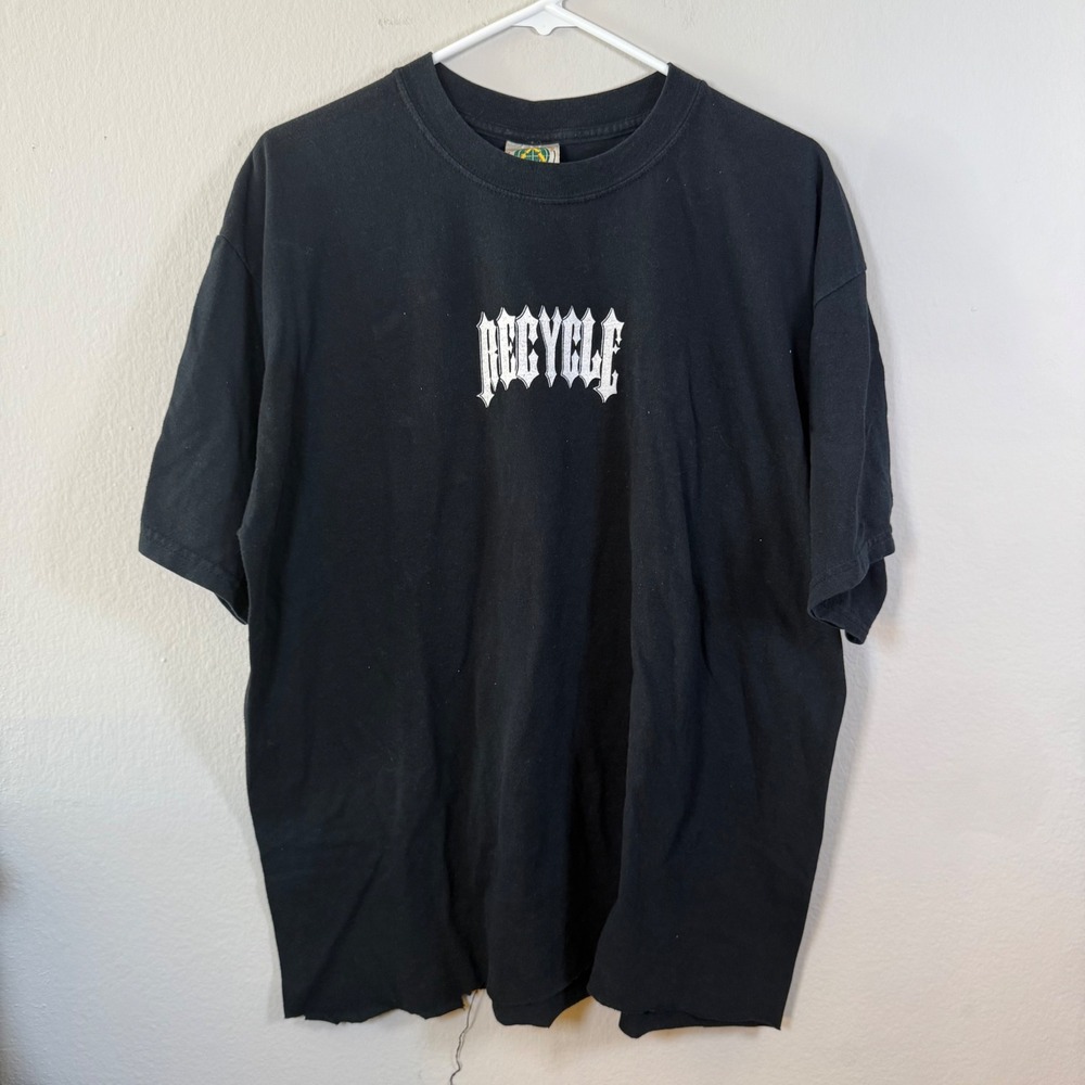 Round Trip Recycle Graphic T Shirt Mens XL Black Made in USA cropped